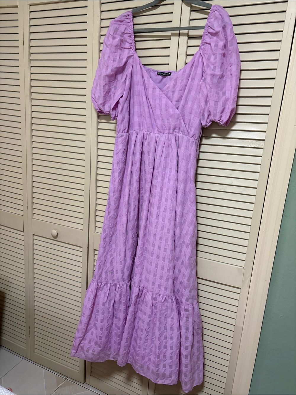 Zara Lavender Puff-Sleeve Tiered Maxi Dress